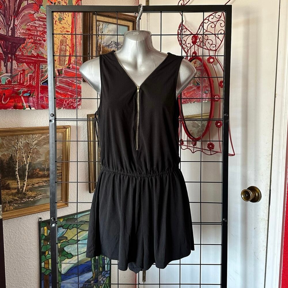 ambience black zip up romper short sleeve